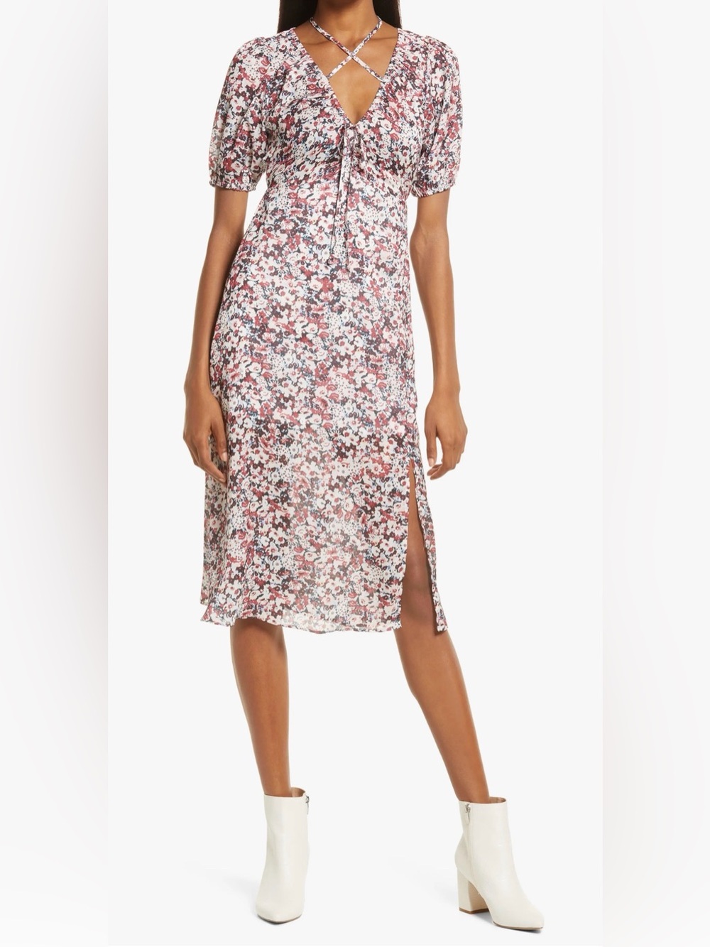 NSR Pink Floral Midi Skirt with Side Slit size Smaller